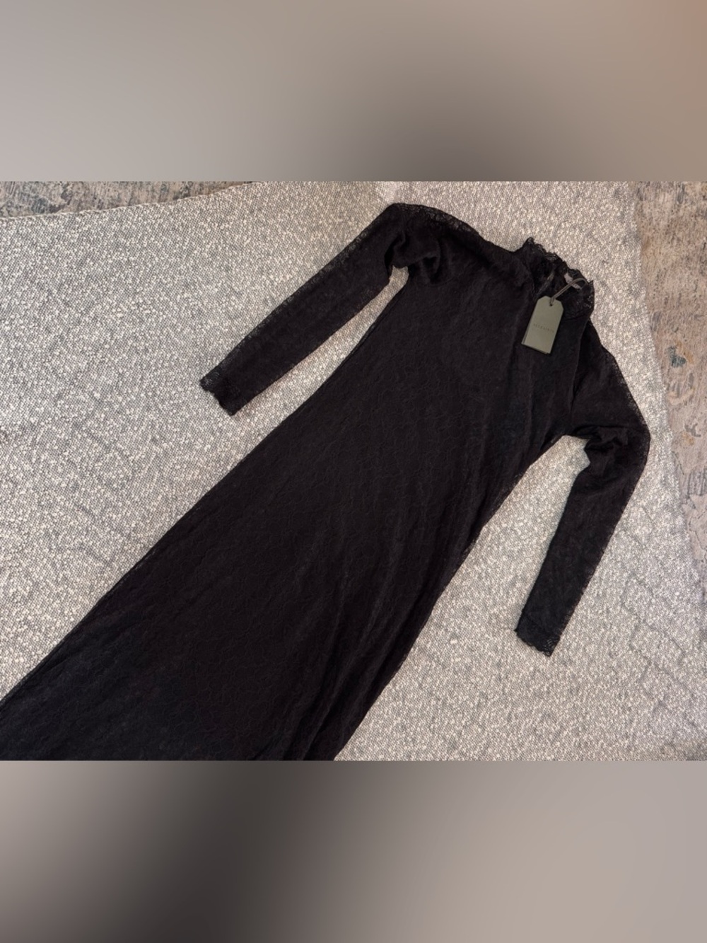 All Saints Black Lace Maxi Dress with Long Sleeves Size 2 BNWT - Picture 8 of 11